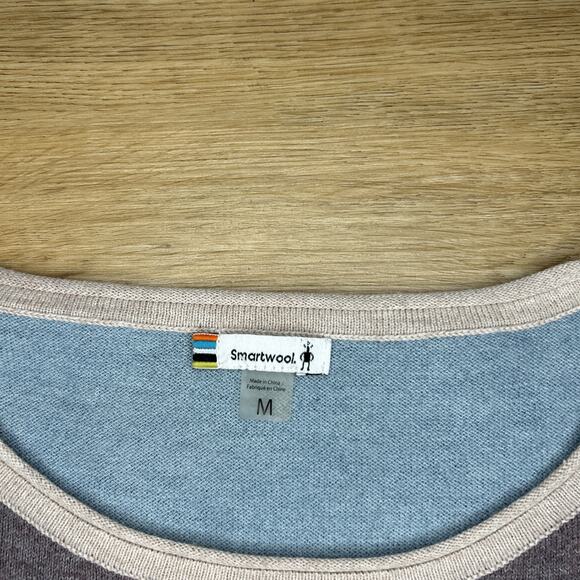 Smartwool Women’s M Sweater Tunic Colorblock Purple Blue Crewneck Merino Wool - Picture 2 of 6